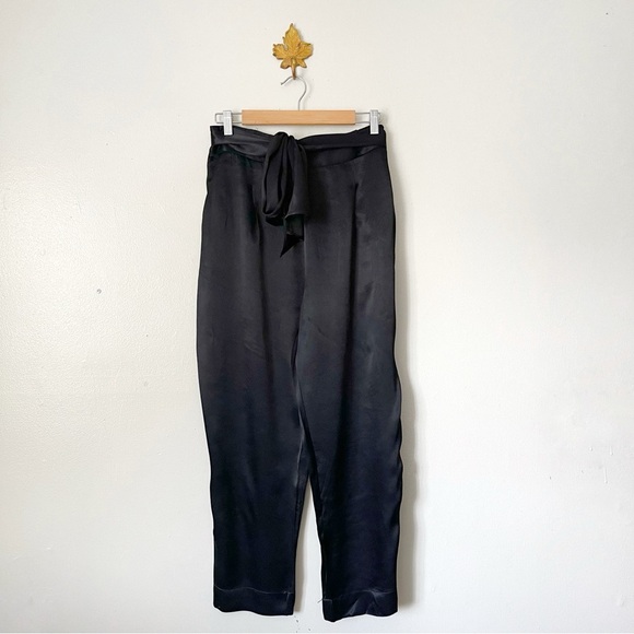 Anthropologie Black satin trouser pants with belt size 10 NWOT - Picture 1 of 8